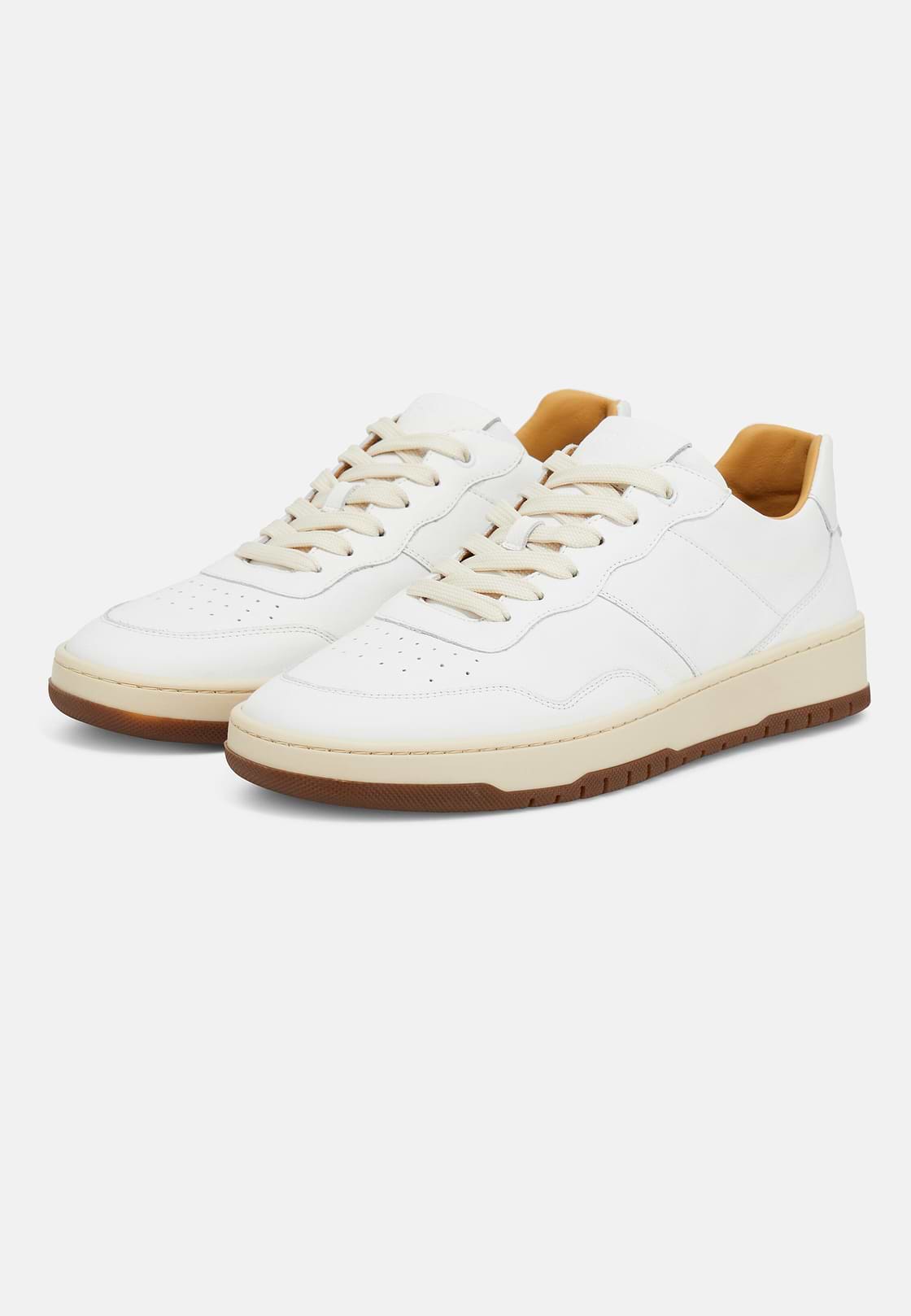 Tumbled Leather Trainers., White, hi-res
