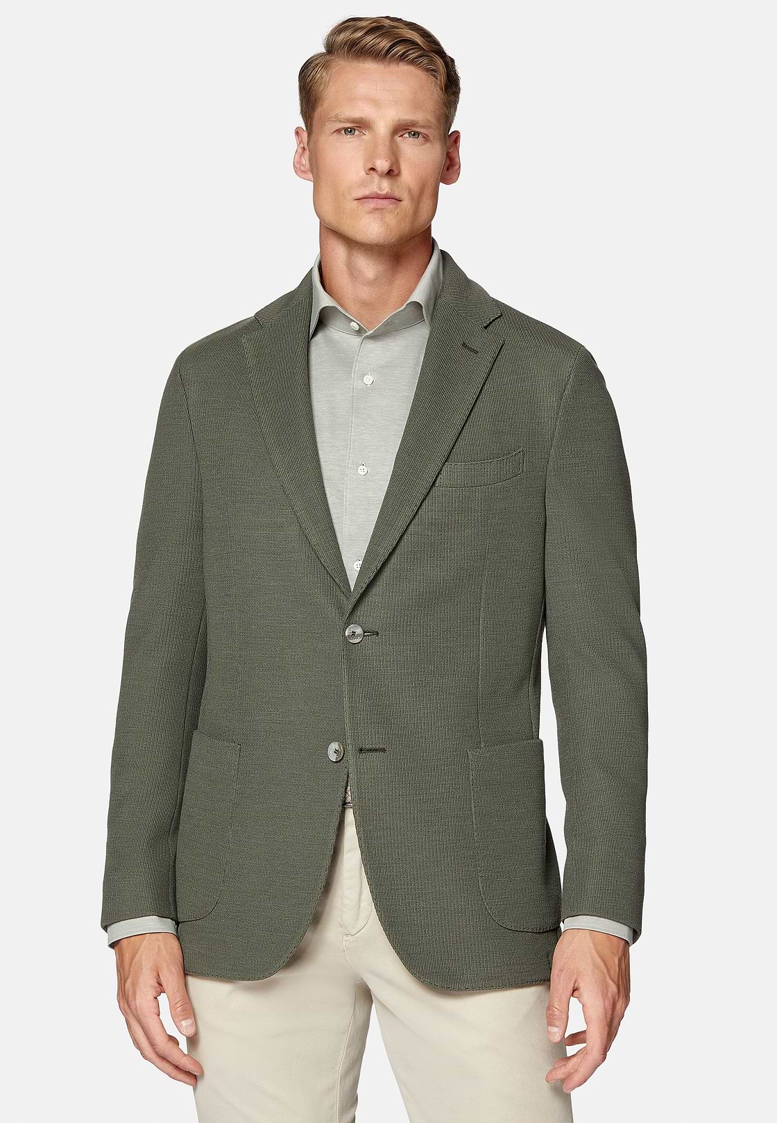 Military Green Textured Wool Jersey Jacket, Military Green, hi-res