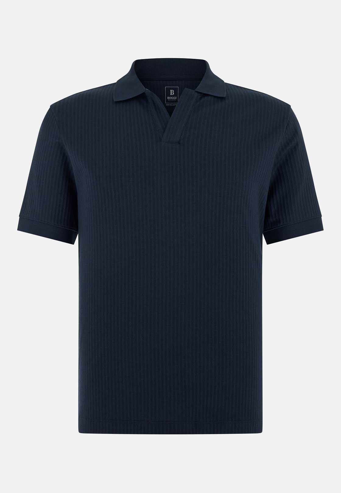 Men's Supima Cotton Jacquard Polo Shirt, Navy blue | Boggi Milano