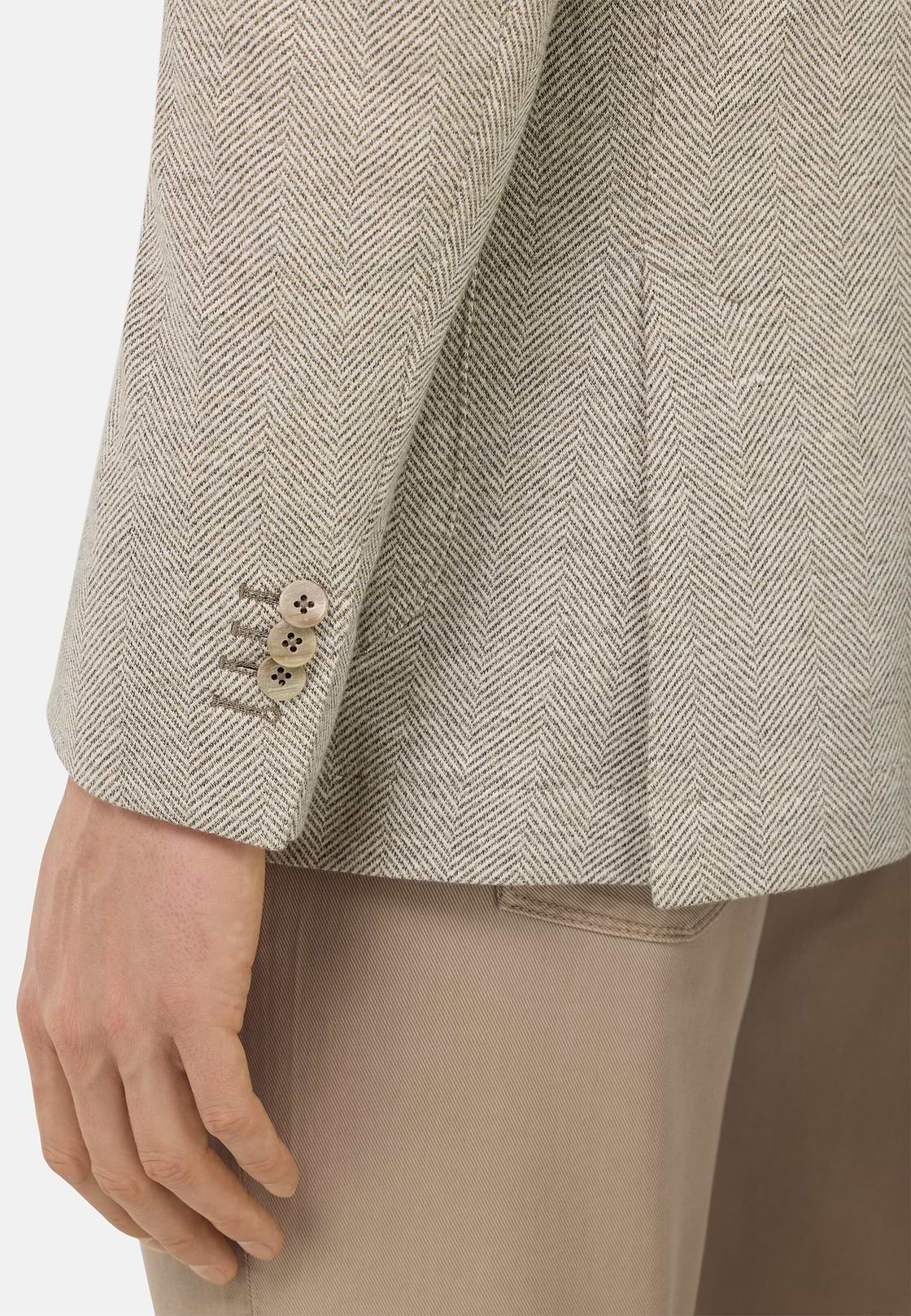B Jersey Linen and Cotton Herringbone Jacket, Taupe, hi-res