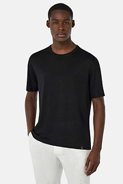 T-Shirt in Stretch Linen Jersey, Black, hi-res