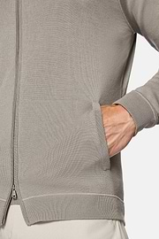 Pull Full Zip Taupe À Capuche En Laine Mérinos, Taupe, hi-res