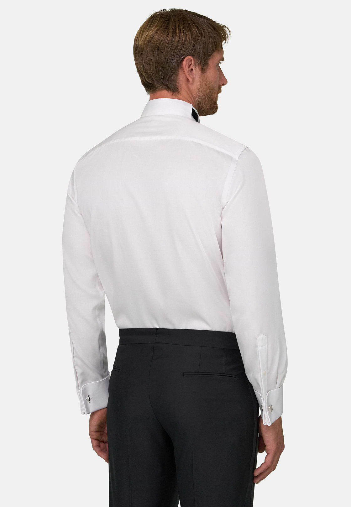 Camicia In Raso Di Cotone Slim Fit, Bianco, hi-res, 6
