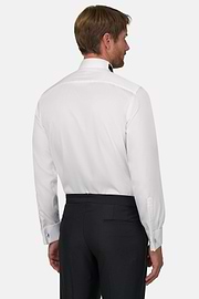 Camicia In Raso Di Cotone Slim Fit, Bianco, thumb, 6