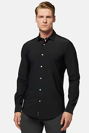 Black Stretch Nylon Slim Fit Shirt, Black, hi-res