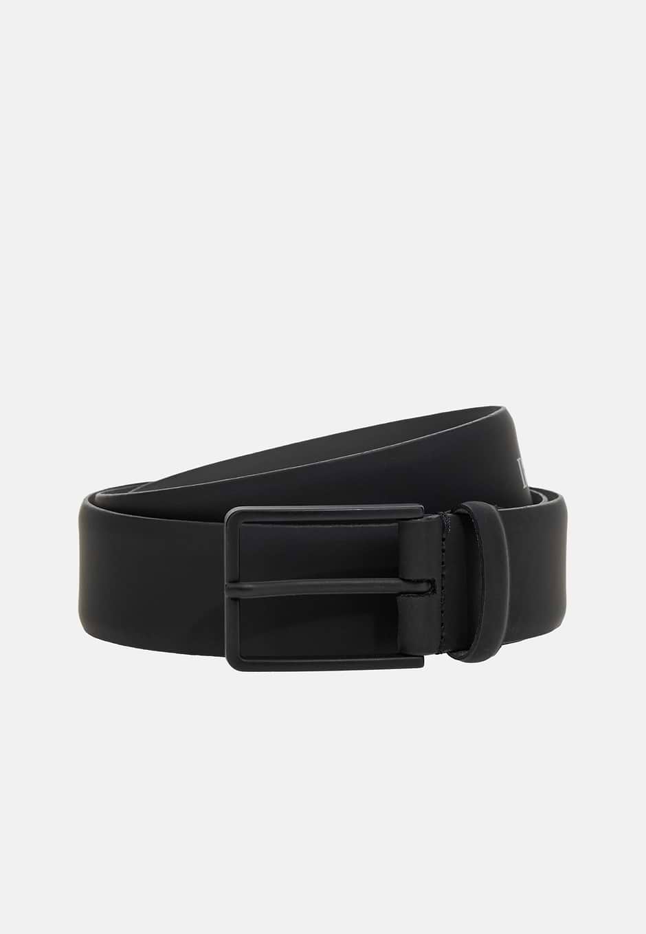 Rubberised Leather Belt With Logo, Black, hi-res