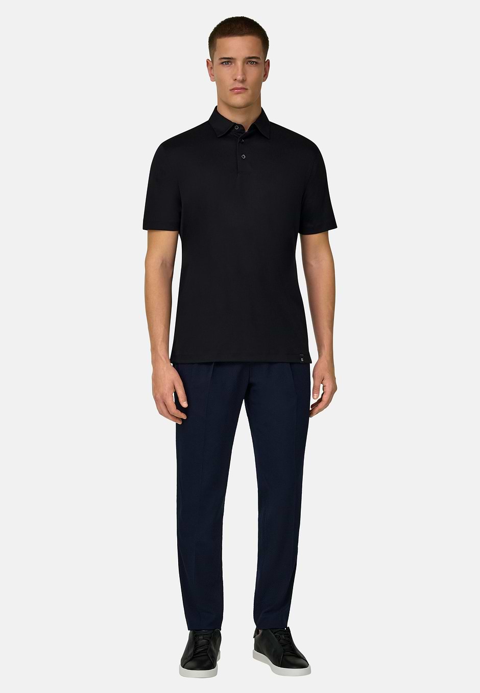 Polo In Misto Seta, Nero, hi-res