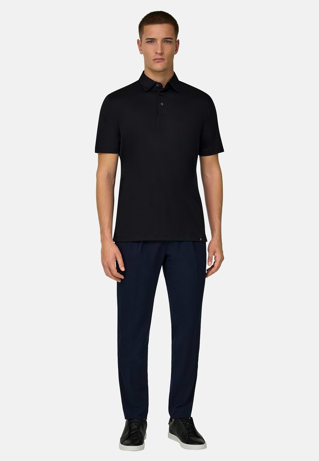 Polo In Misto Seta, Nero, hi-res, 1