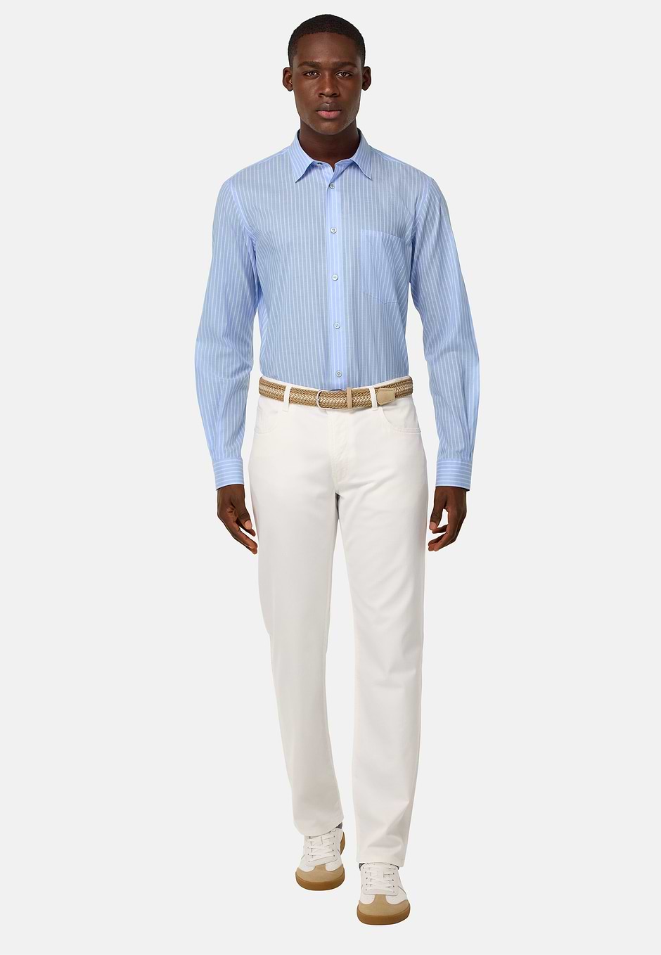 Regular Striped Cotton Poplin Shirt, Light Blue, hi-res