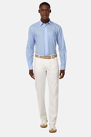 Camicia In Popeline Di Cotone A Righe Regular, Azzurro, hi-res