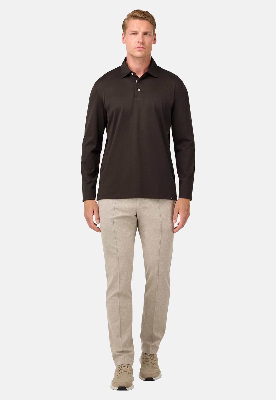 Cotton and Silk Blend Polo Shirt, Brown, hi-res