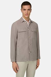 Giacca Camicia In Cotone Lino, Taupe, thumb, 2