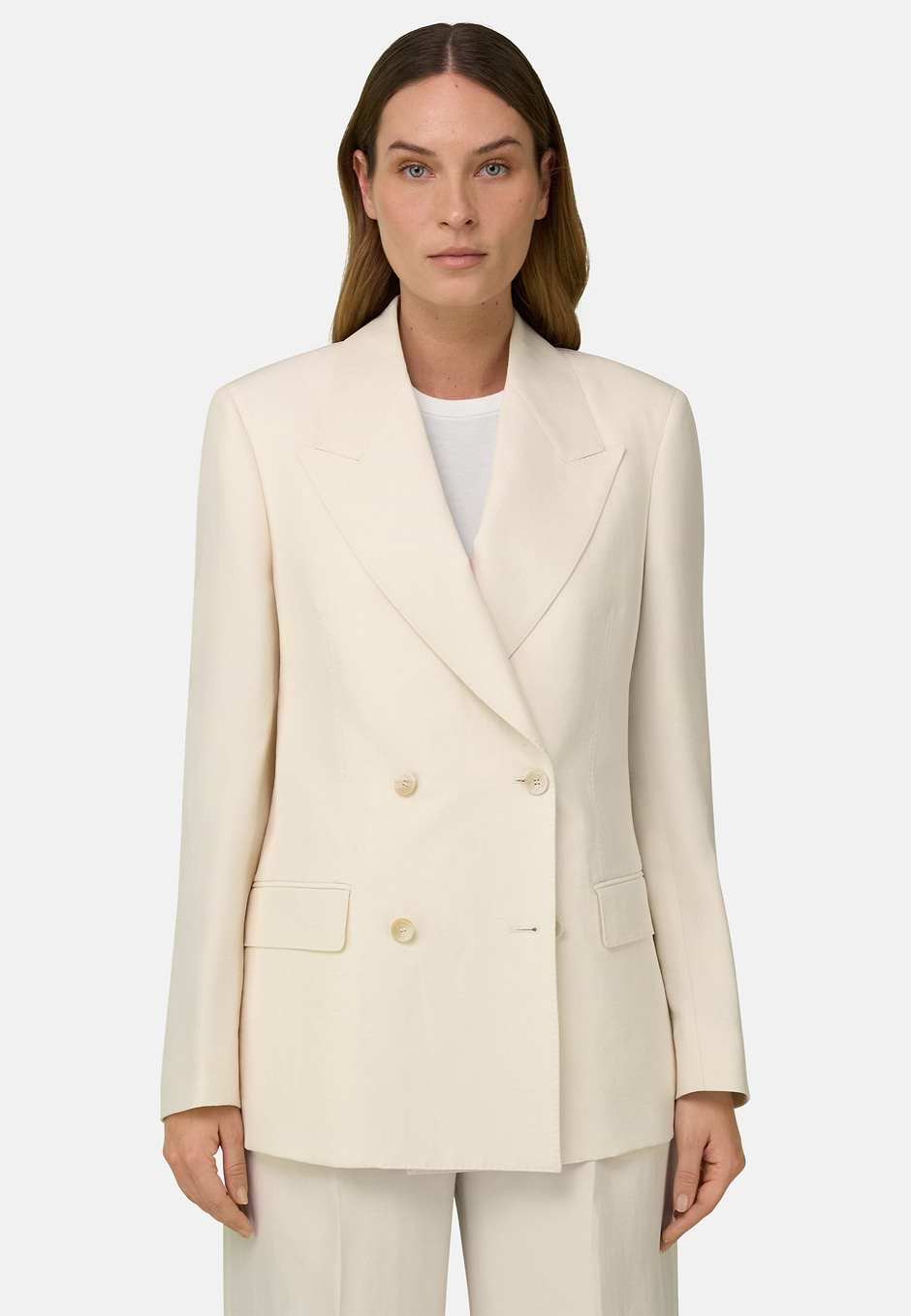 Linen Blend Double-Breasted Jacket, OFFWHITE, hi-res