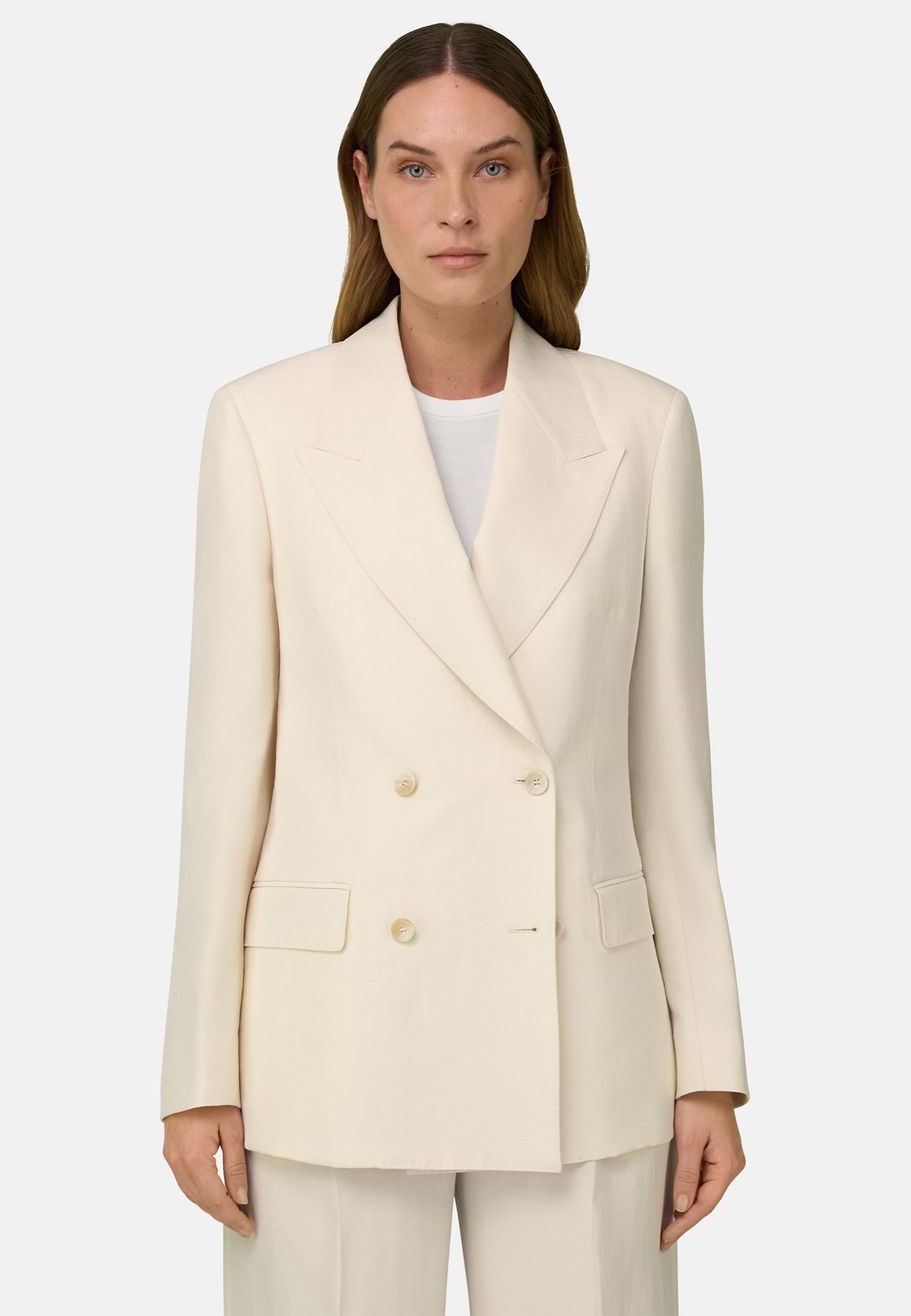 Linen Blend Double-Breasted Jacket, OFFWHITE, hi-res, 2
