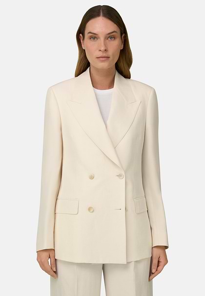 Linen Blend Double-Breasted Jacket, OFFWHITE, hi-res