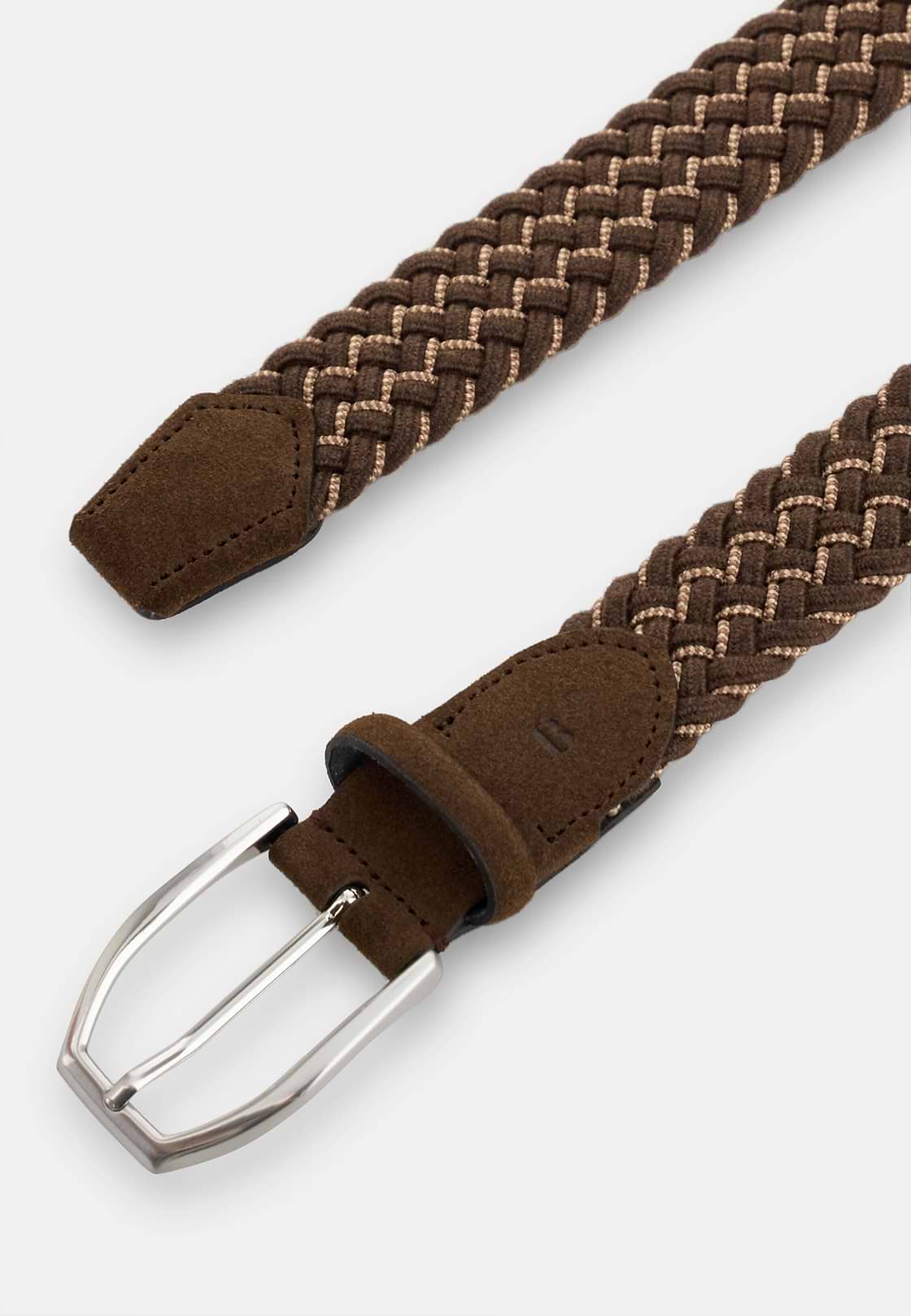 Woven Stretch Wool Blend Belt, Brown, hi-res, 2