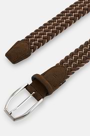 Woven Stretch Wool Blend Belt, Brown, thumb, 2