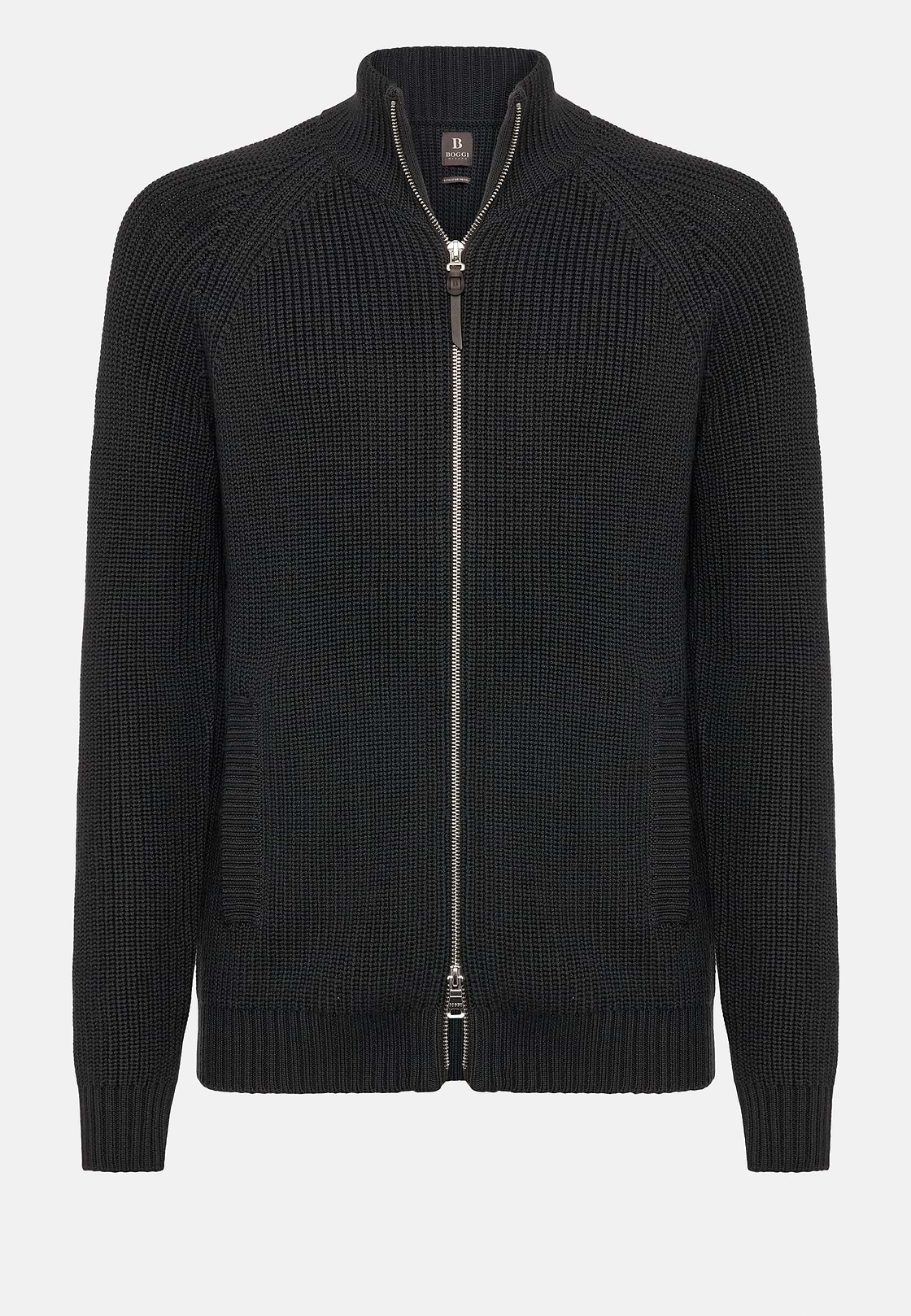 Charcoal Merino Wool Full Zip Jumper, Charcoal, hi-res