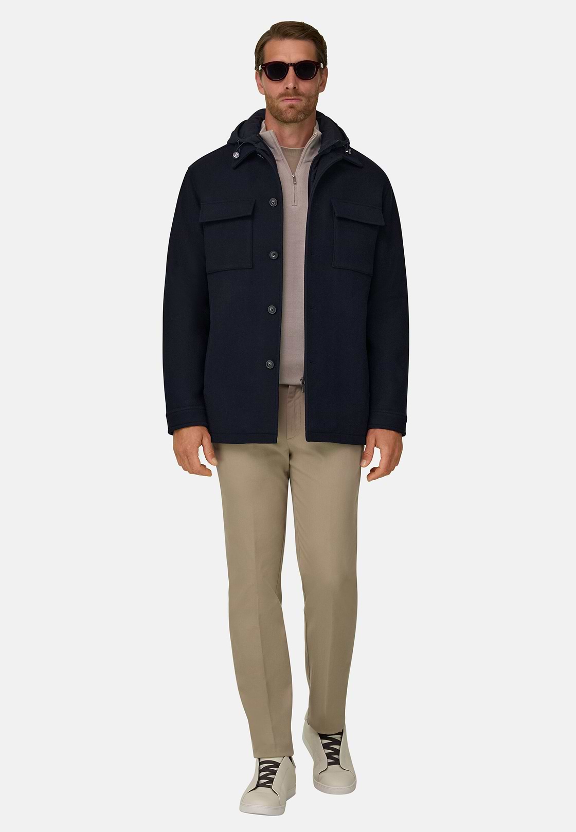 Shacket Link in Wool with Bib, Navy blue, hi-res, 2