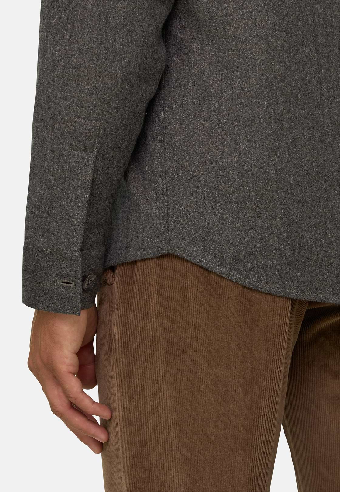 Overshirt in Mélange Wool Flannel, Taupe, hi-res, 4