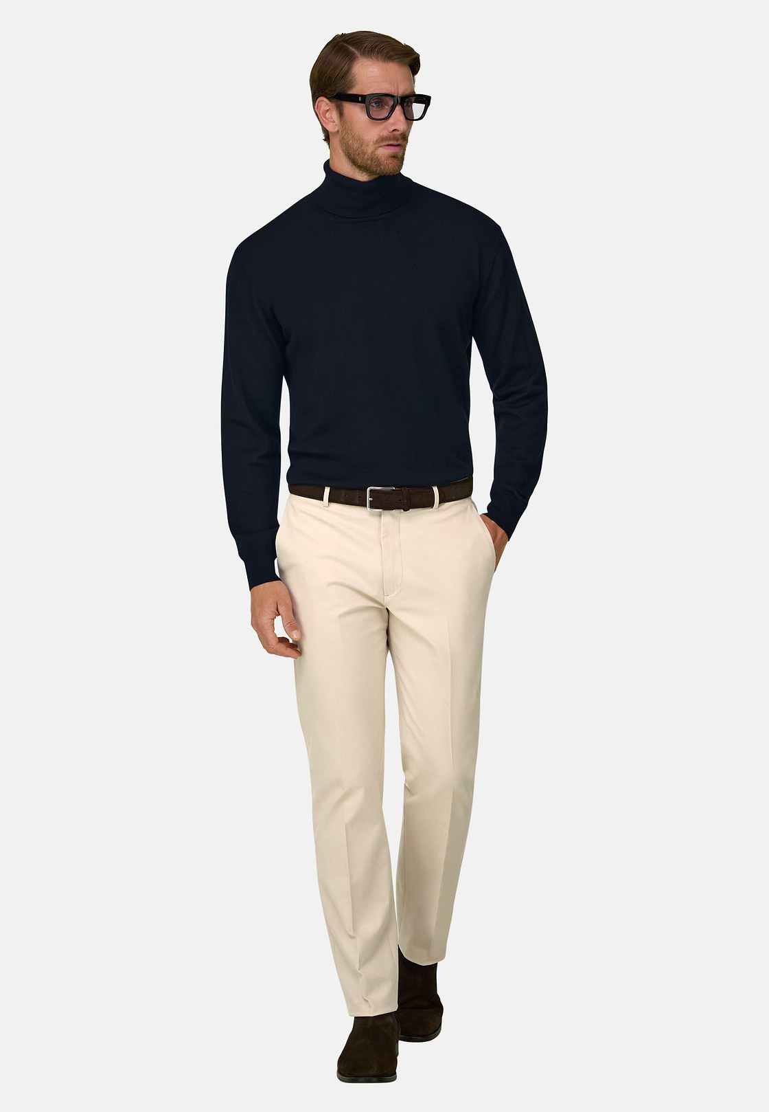 Rollkragenpullover aus extrafeiner Merinowolle, Navy blau, hi-res, 2