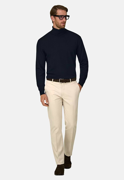Jersey con cuello alto en lana merino extrafina, Azul  Marino, hi-res