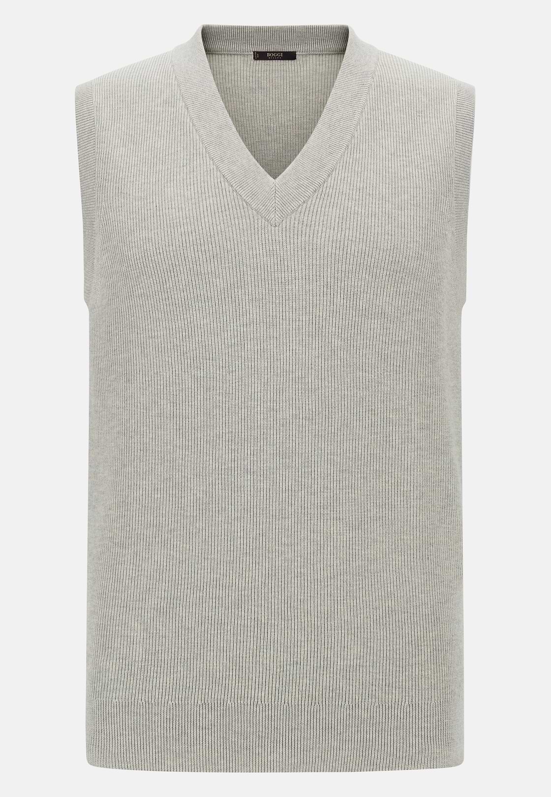 Cotton and Silk V-Neck Jumper, Grey, hi-res