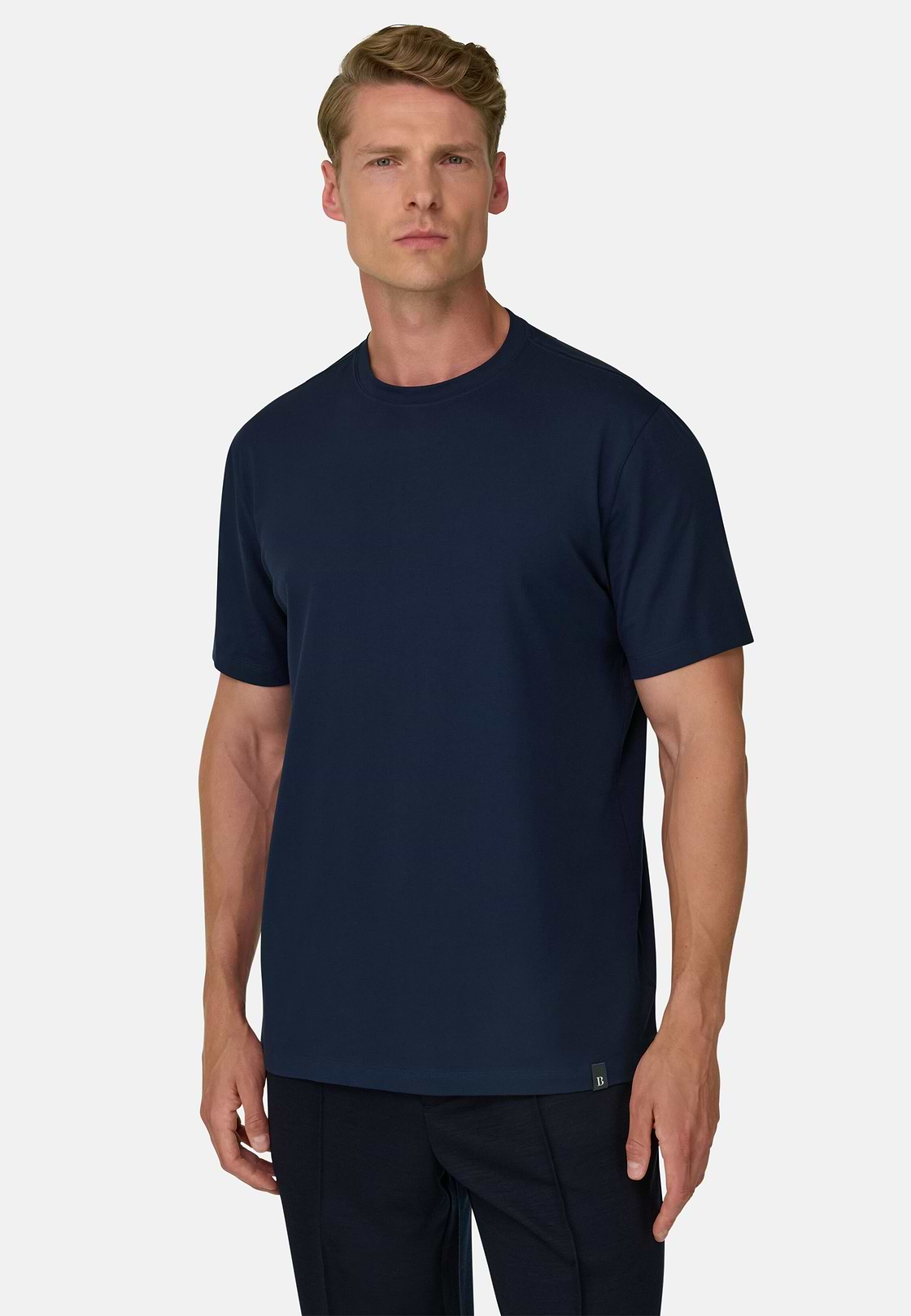 T-Shirt aus Supima-Baumwolljersey Stretchgewebe, Navy blau, hi-res, 1