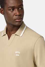 Cotton Piqué Polo Shirt, Beige, hi-res