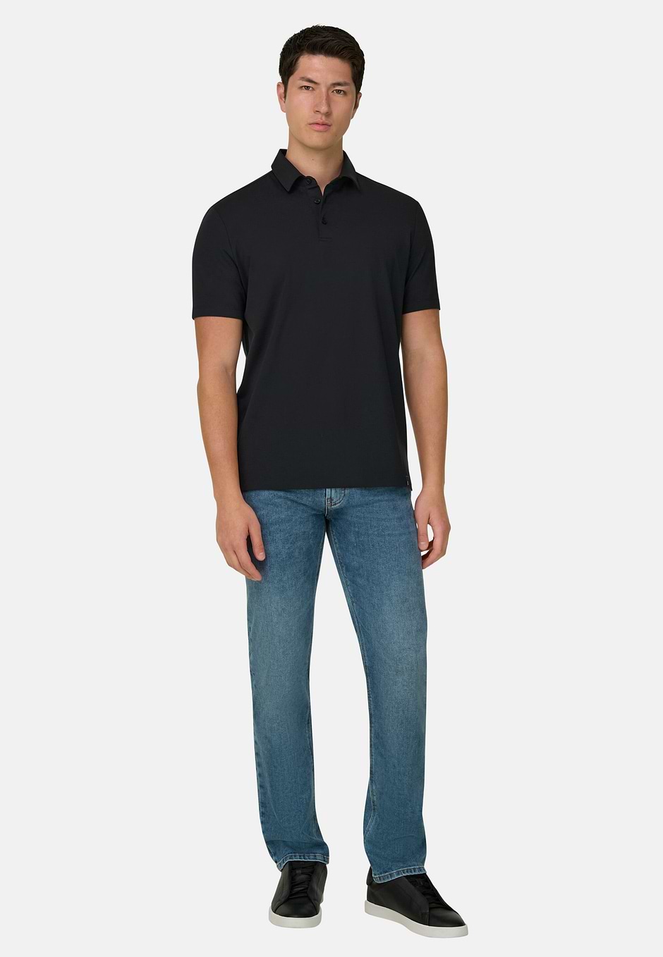 Polo Shirt In Stretch Pima Cotton, Black, hi-res