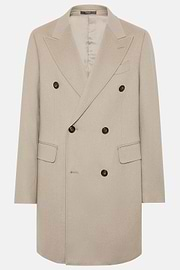 Double-Breasted Coat in Pure Cashmere., Beige, hi-res