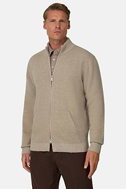 Roll Neck Jumper Full-Zip Cashmere Blend Plated, Beige, thumb, 1