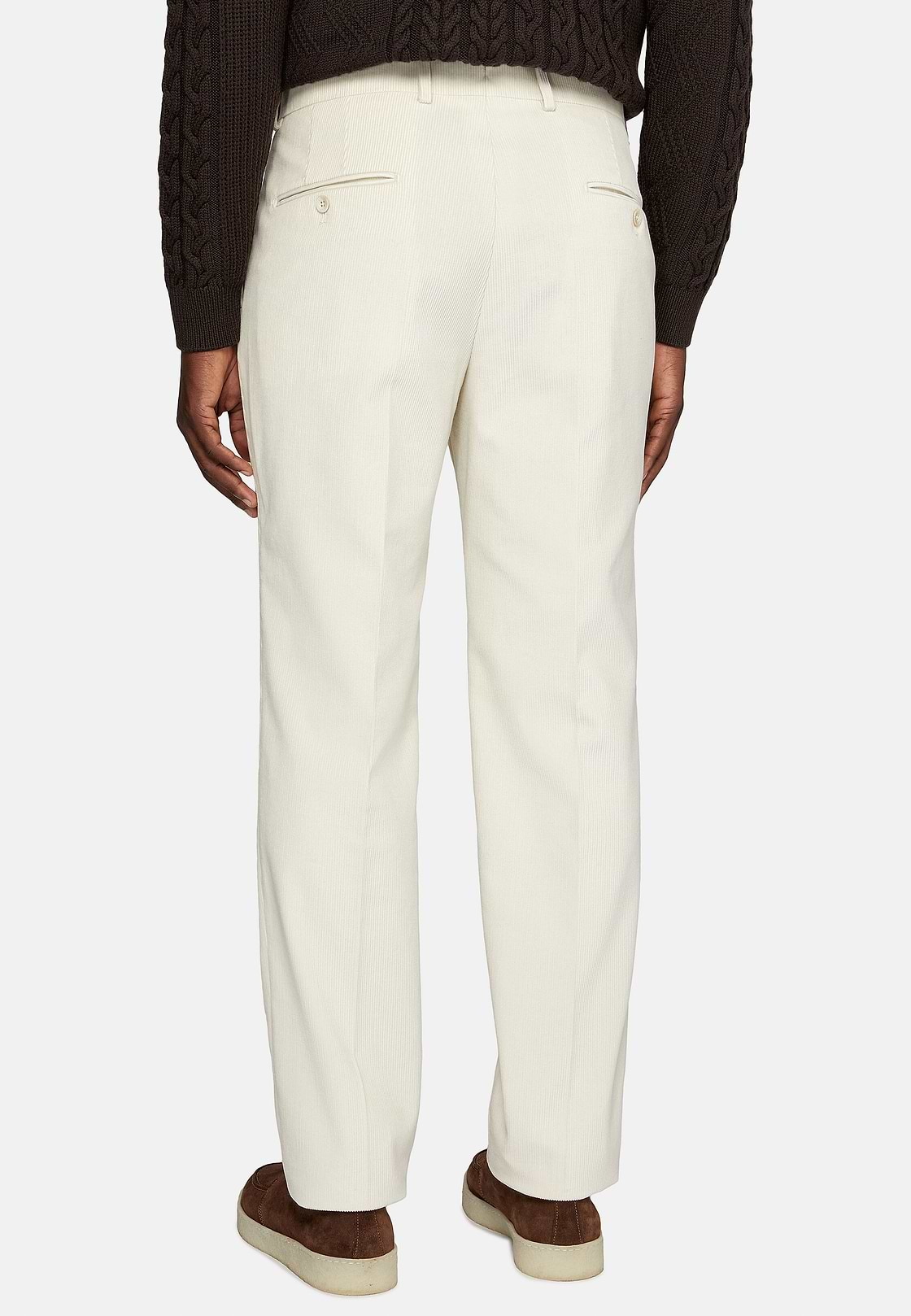 Cotton Velvet Trousers, Cream, hi-res