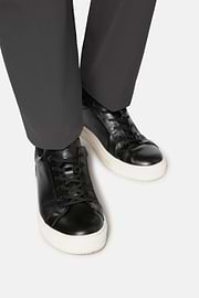 Black Leather Trainers, Black, thumb, 2