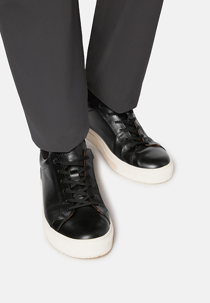 Black Leather Trainers, Black, hi-res