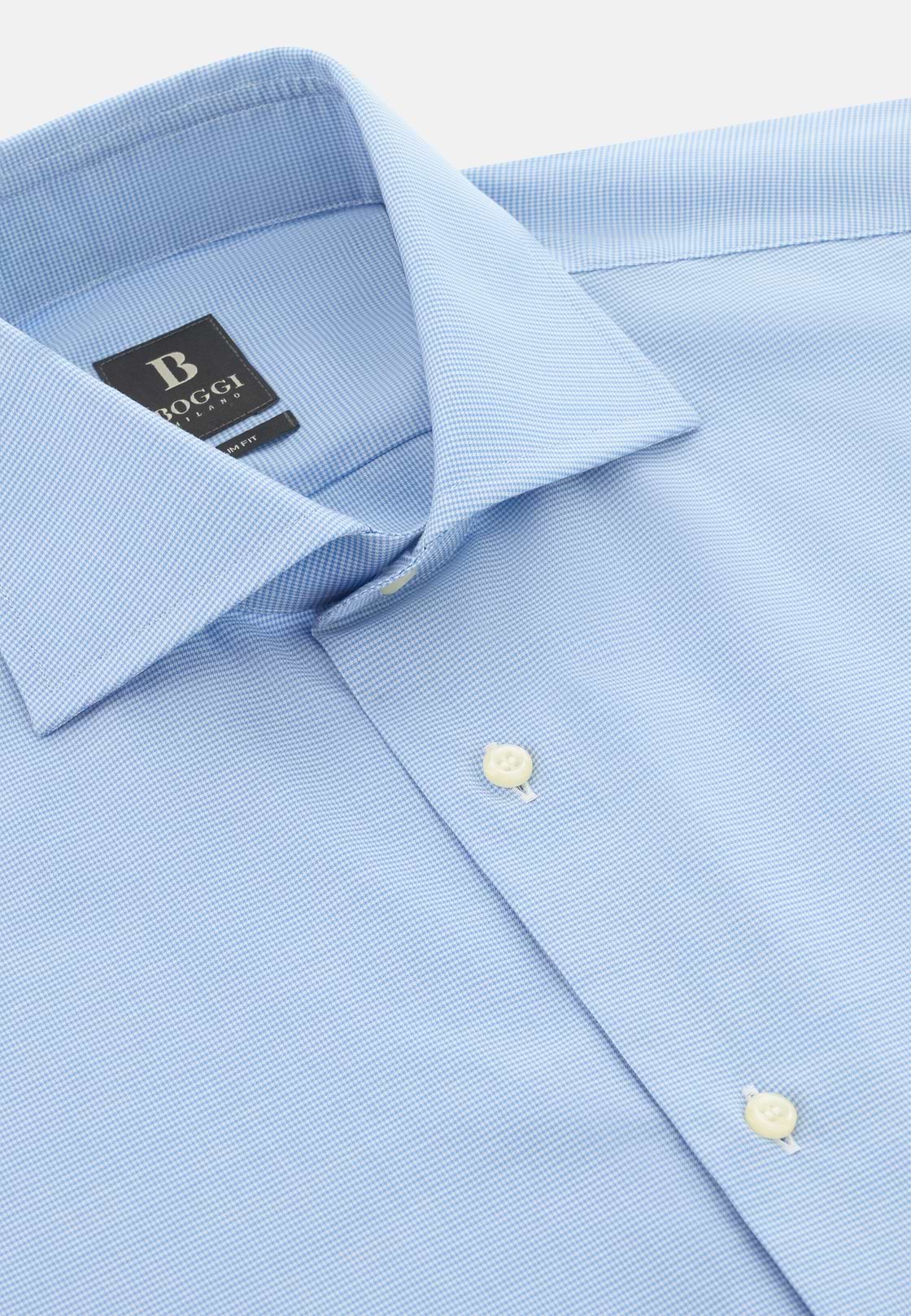 Slim Fit Houndstooth Cotton Shirt, Light Blue, hi-res, 5