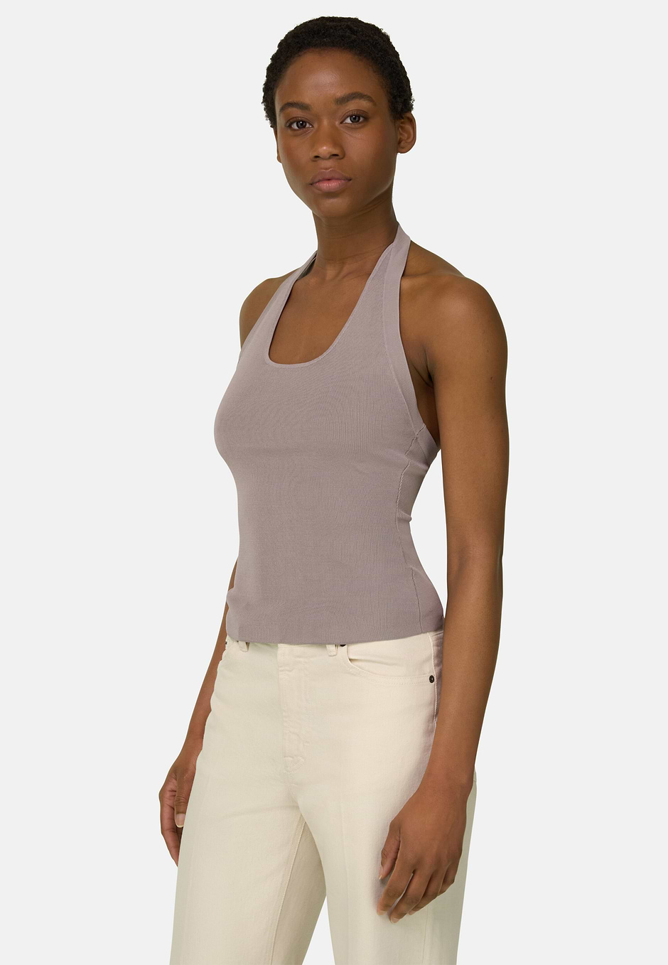 Haut en tricot de viscose et nylon, Taupe, hi-res
