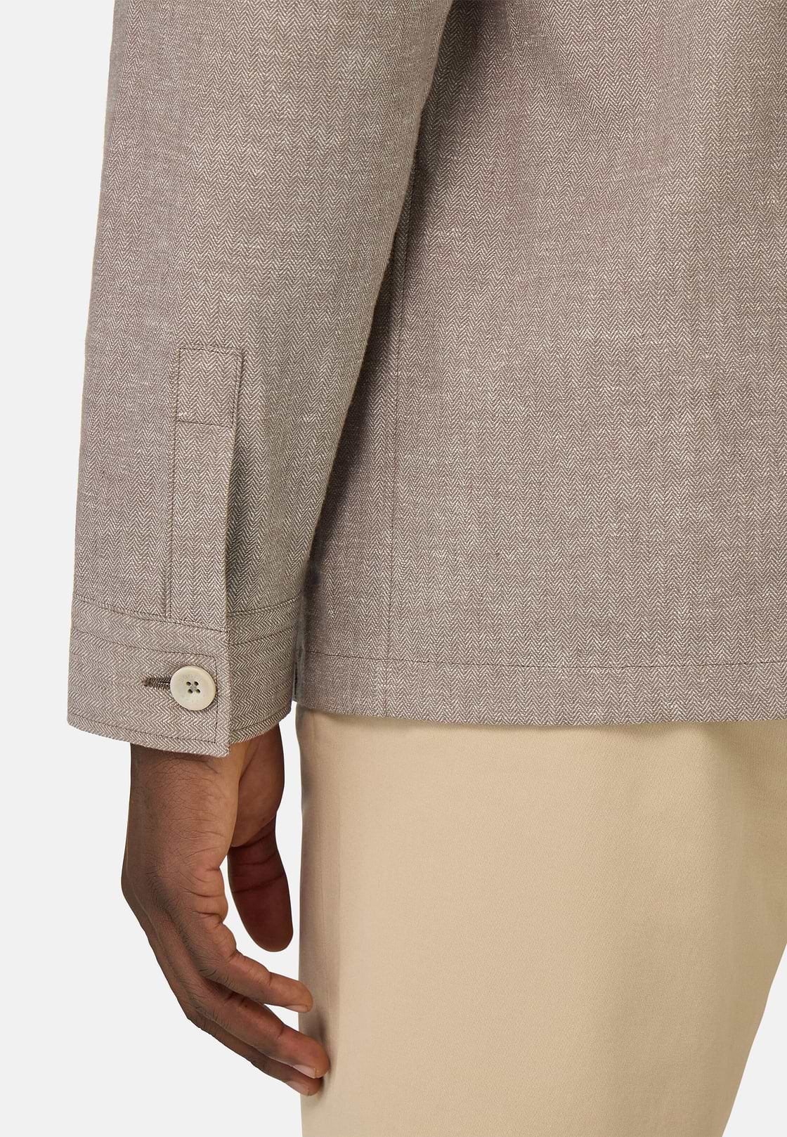 Veste Chemise en Coton et Lin, Taupe, hi-res