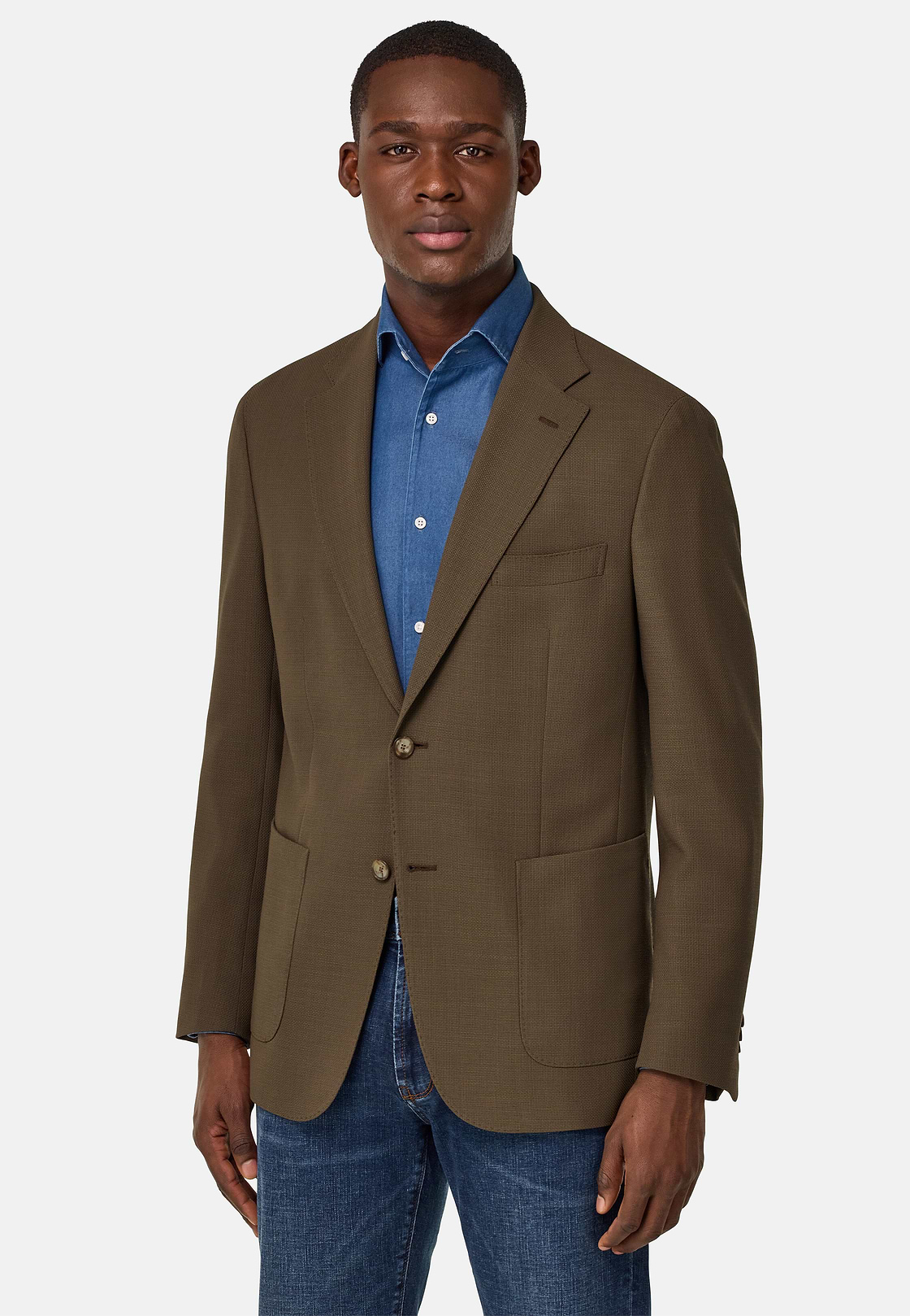 Giacca In Pura Lana Crepe, Marrone, hi-res