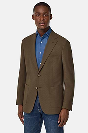 Giacca In Pura Lana Crepe, Marrone, hi-res