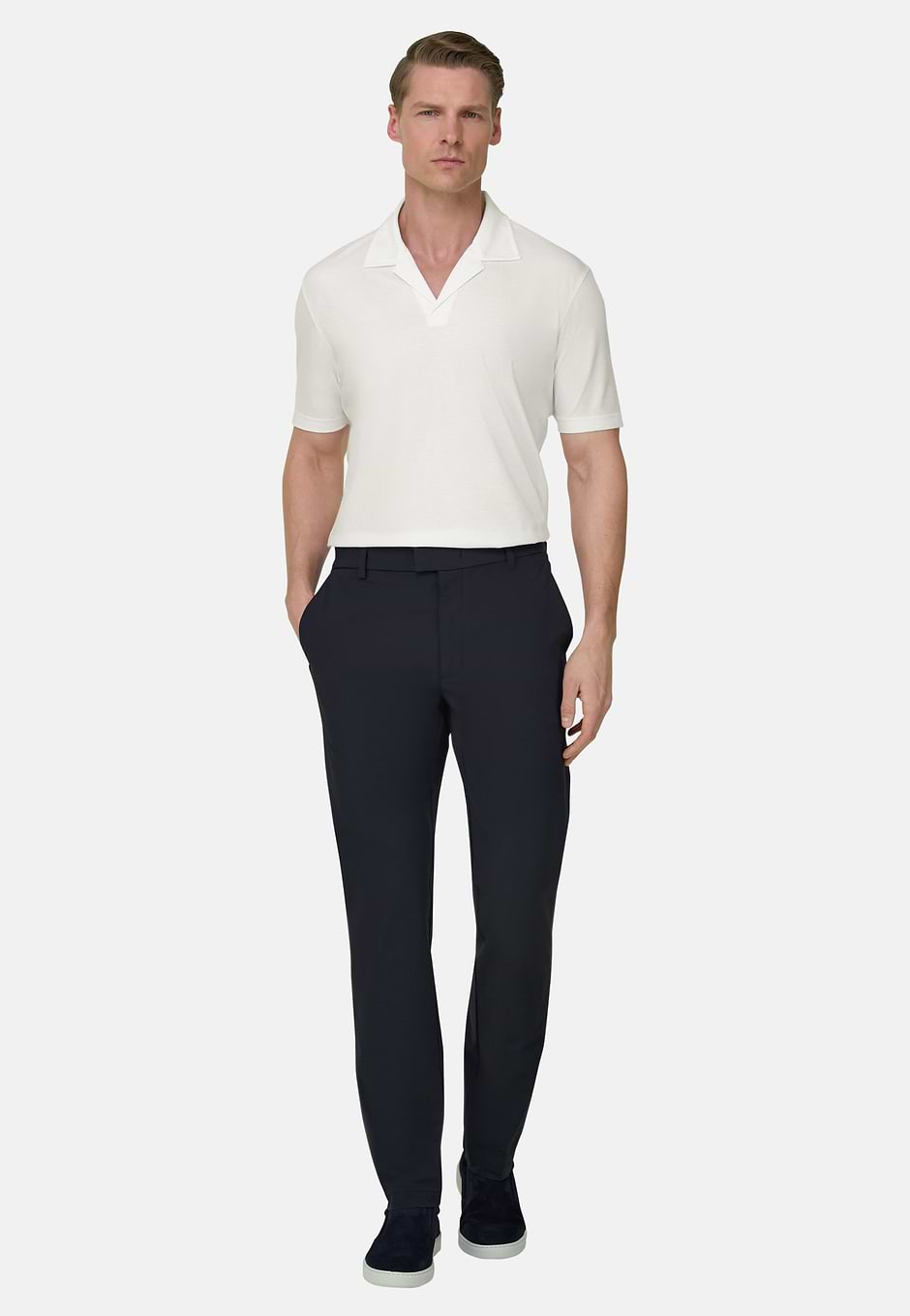 Poloshirt aus Tencel-Polyester-Leinen-Gemisch, Weiß, hi-res