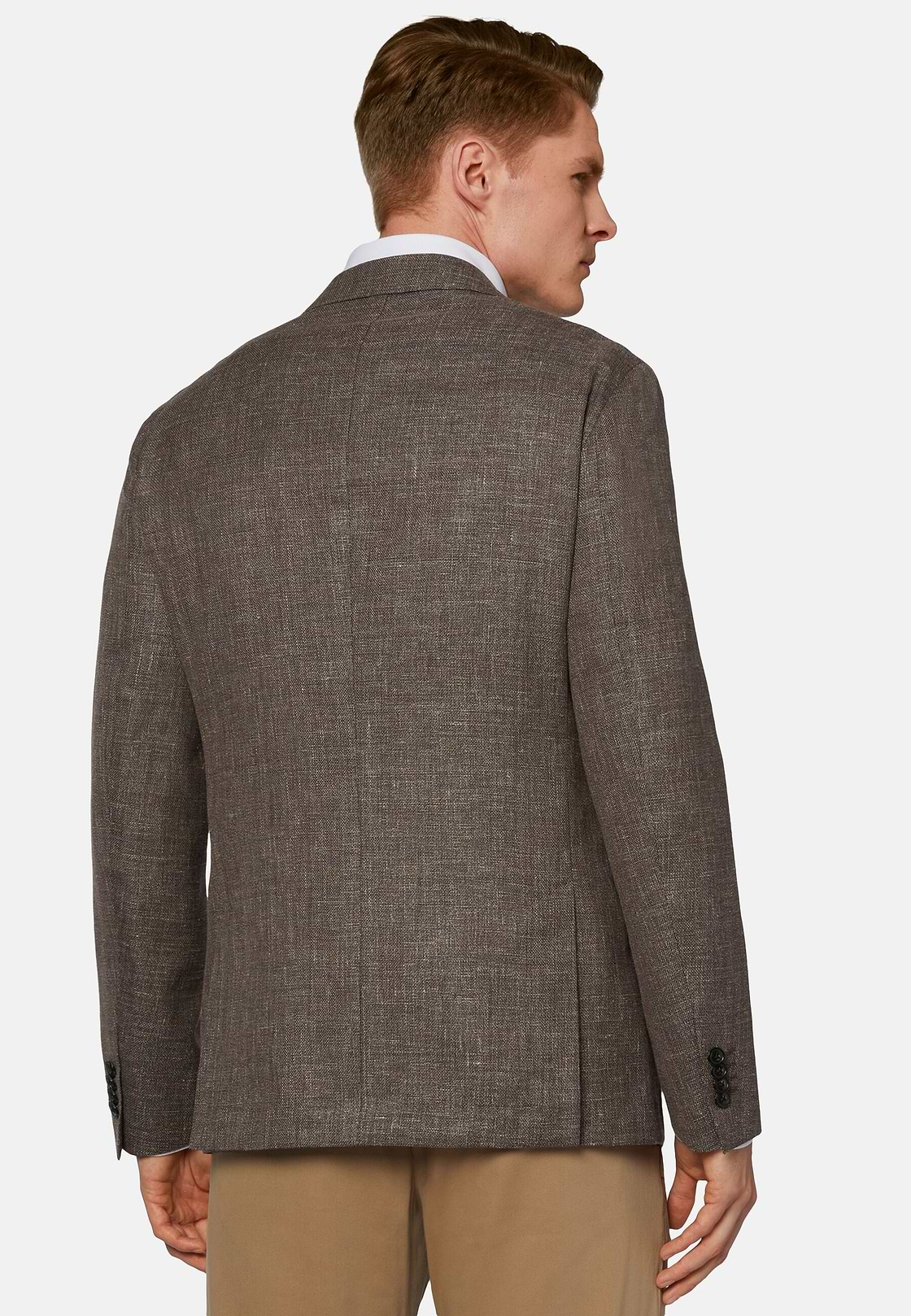 Micro Structured Wool Linen Stretch Blazer, Brown, hi-res