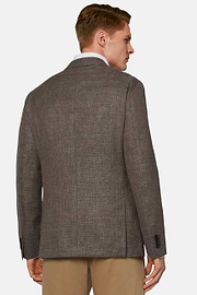 Micro Structured Wool Linen Stretch Blazer, Brown, hi-res