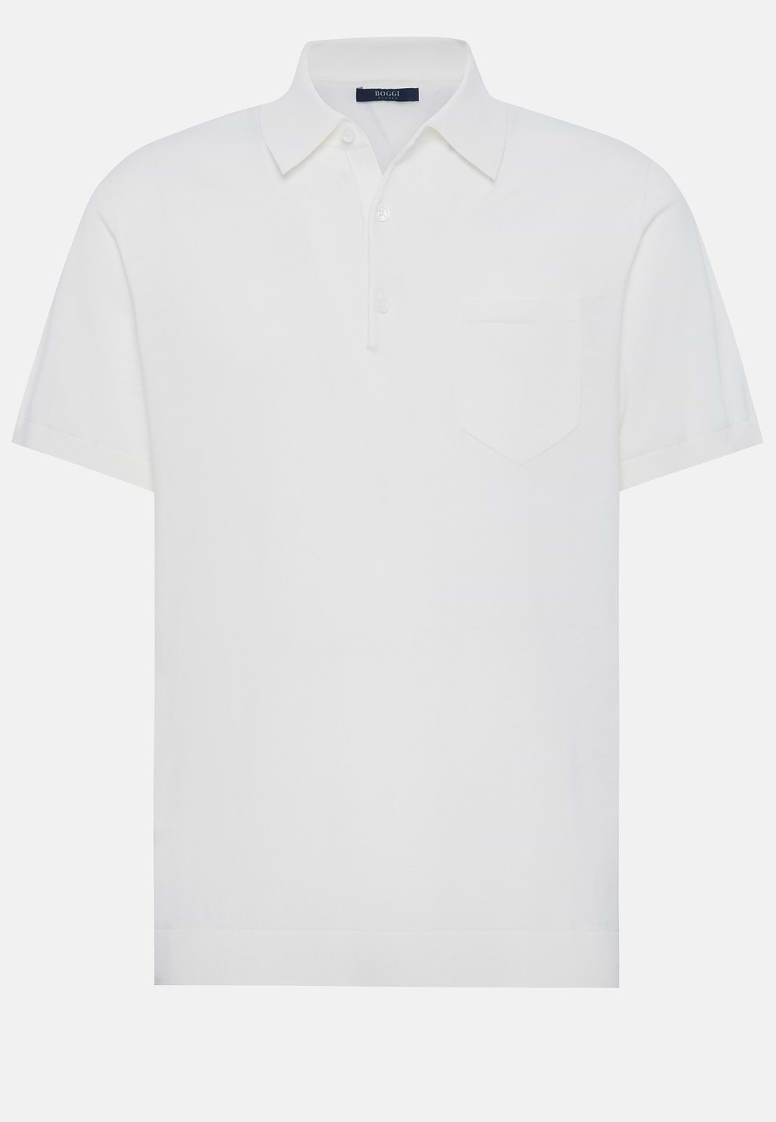 White Cotton Crepe Knit Polo Shirt, White, hi-res