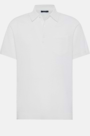 White Cotton Crepe Knit Polo Shirt, White, hi-res