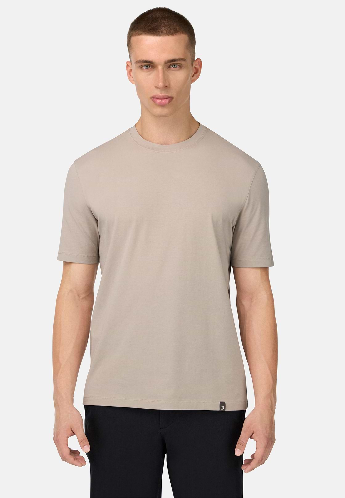 T-Shirt In Stretch Supima Cotton, Sand, hi-res