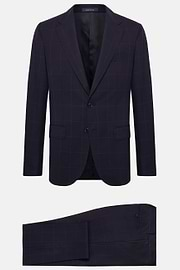 Navy Blue Windowpane Check Suit In Pure Wool, Navy blue, hi-res