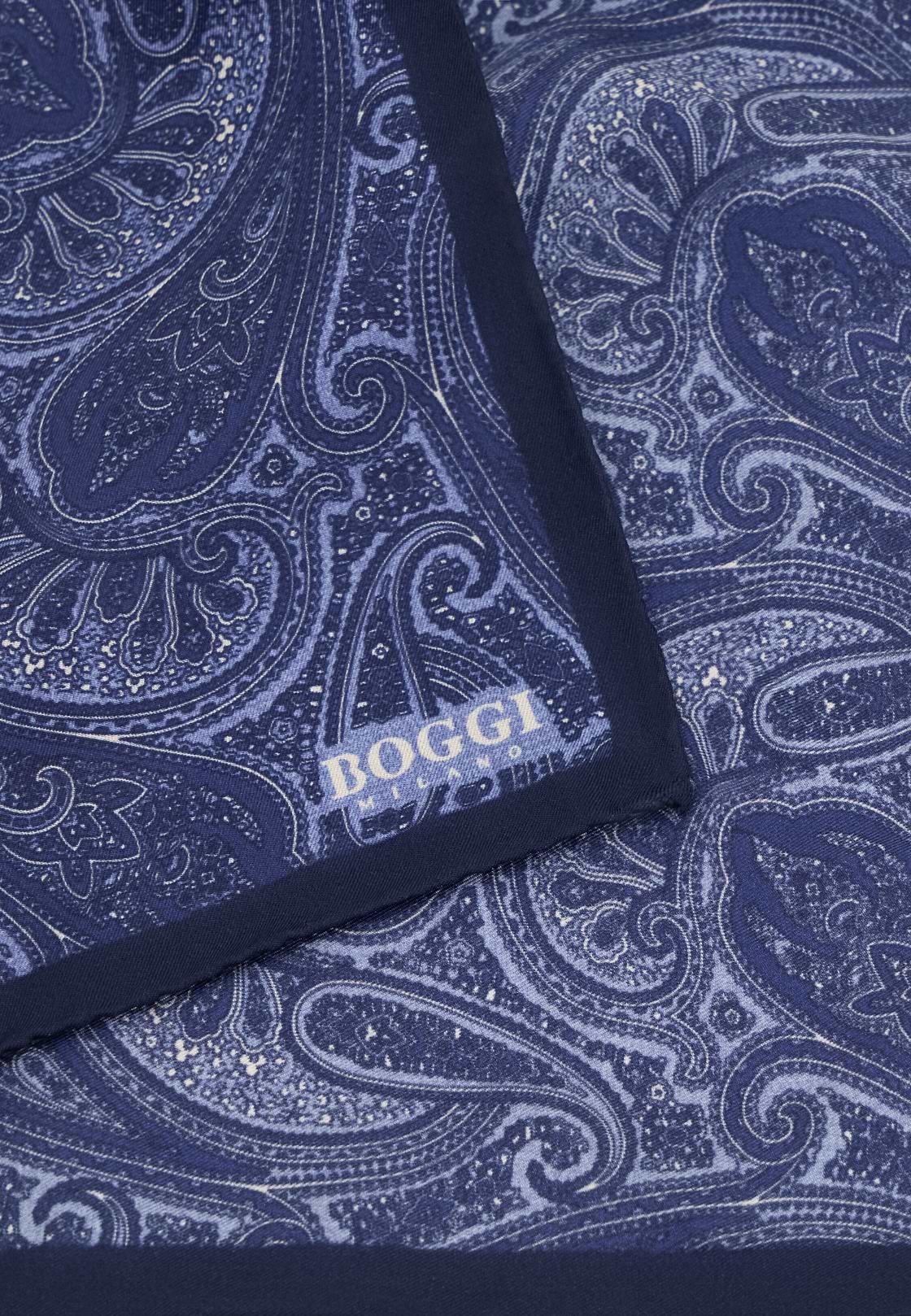 Pocket Square Paisley Print Silk, Navy blue, hi-res, 3