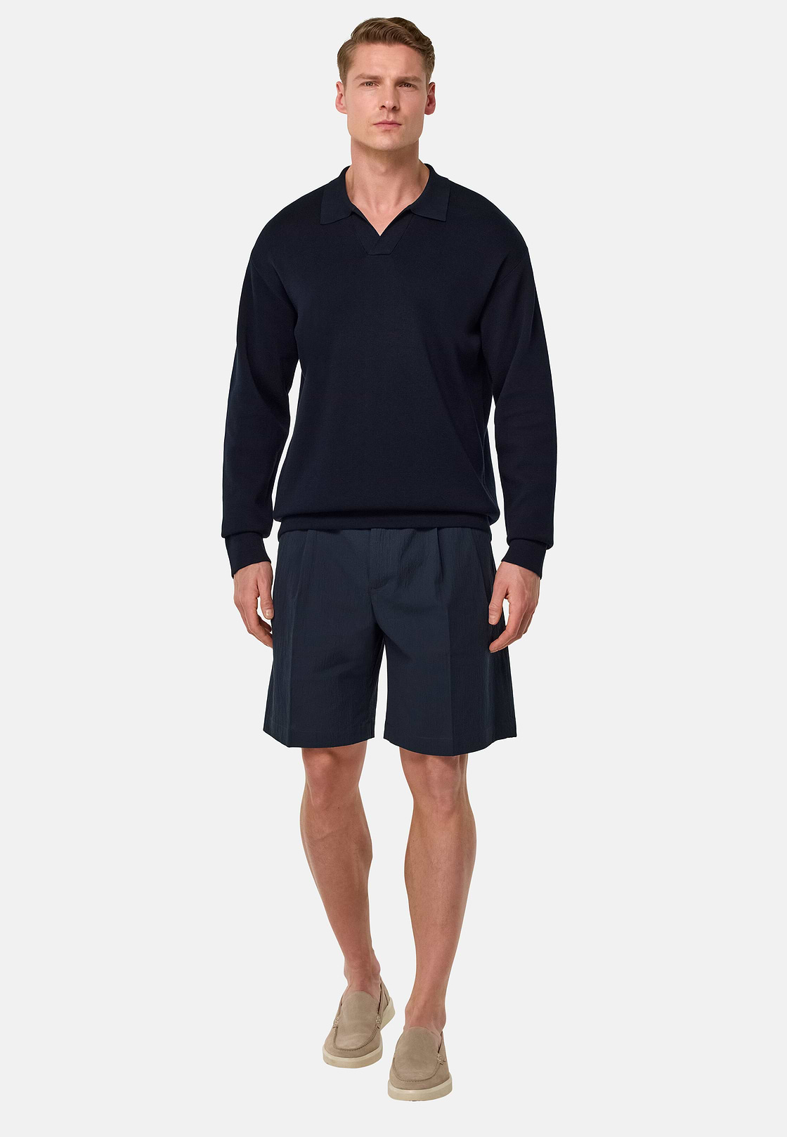 Bermuda In Seersucker Di Cotone, Navy, hi-res