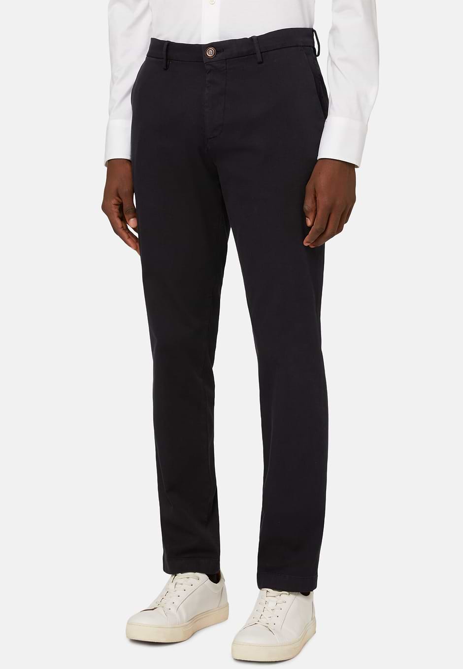 Stretch cotton/tencel trousers, Navy blue, hi-res